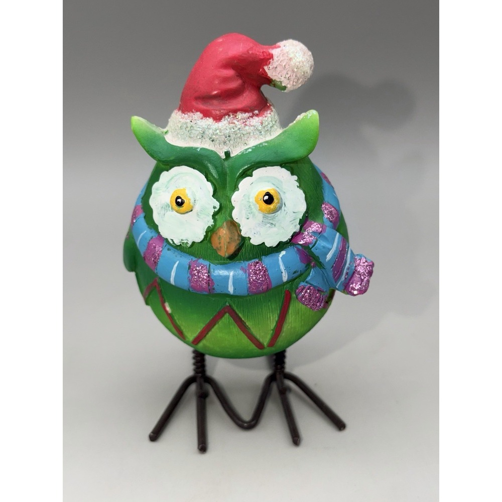 Christmas Owl Shelf Sitter Spring Legs Santa Hat Whimsical Holiday Decor